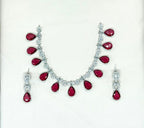 Silver AD Red Stones Short Necklace