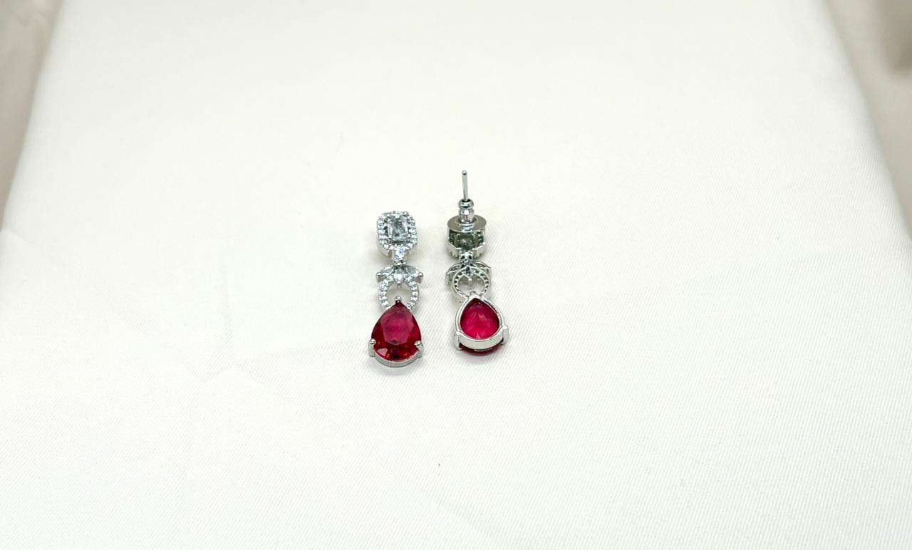 Silver AD Red Stones Short Necklace