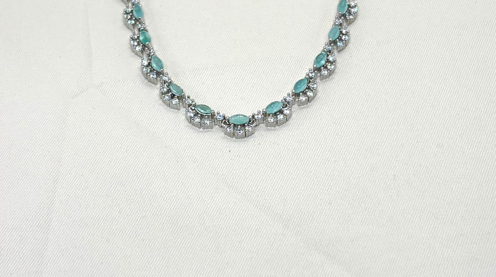 Silver finishing Mint-Green Stone Short Necklace