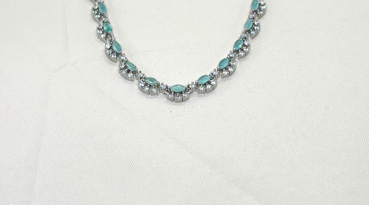 Silver finishing Mint-Green Stone Short Necklace