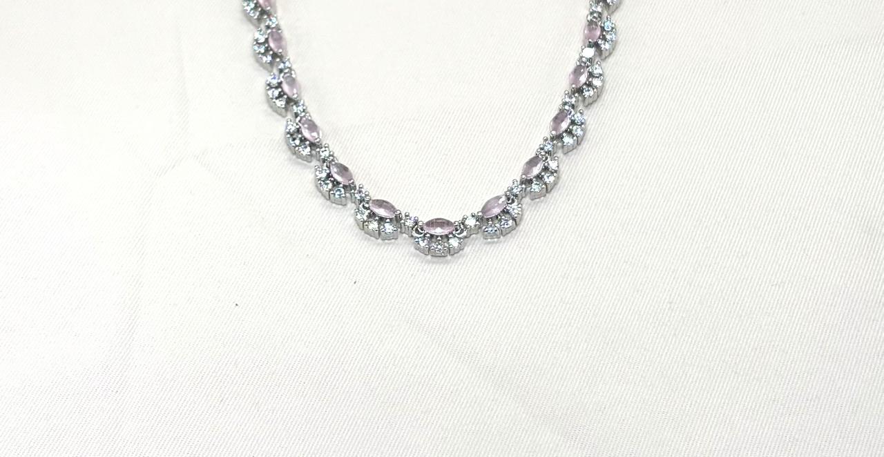 Silver finishing Baby-Pink Stone Short Necklace