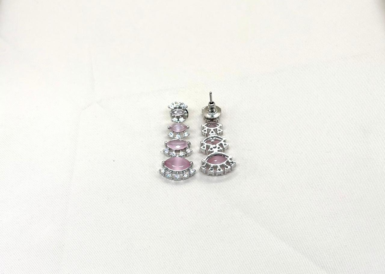 Silver finishing Baby-Pink Stone Short Necklace