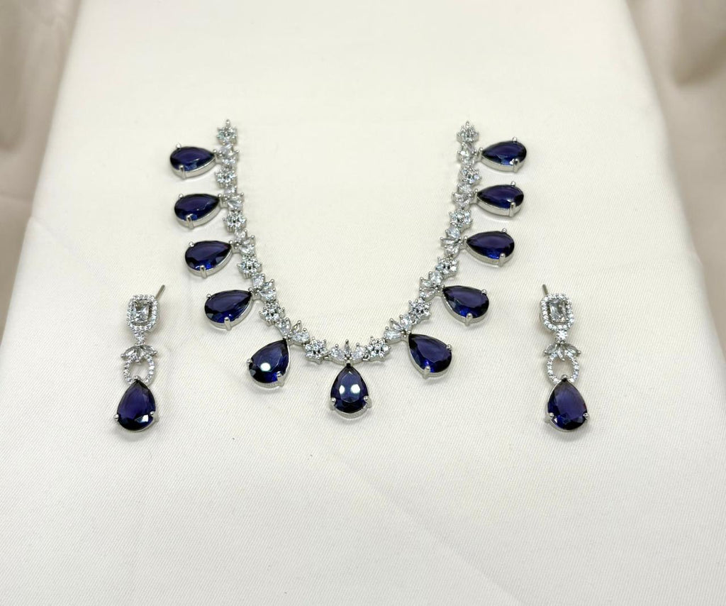 Silver AD Purple Stones Short Necklace