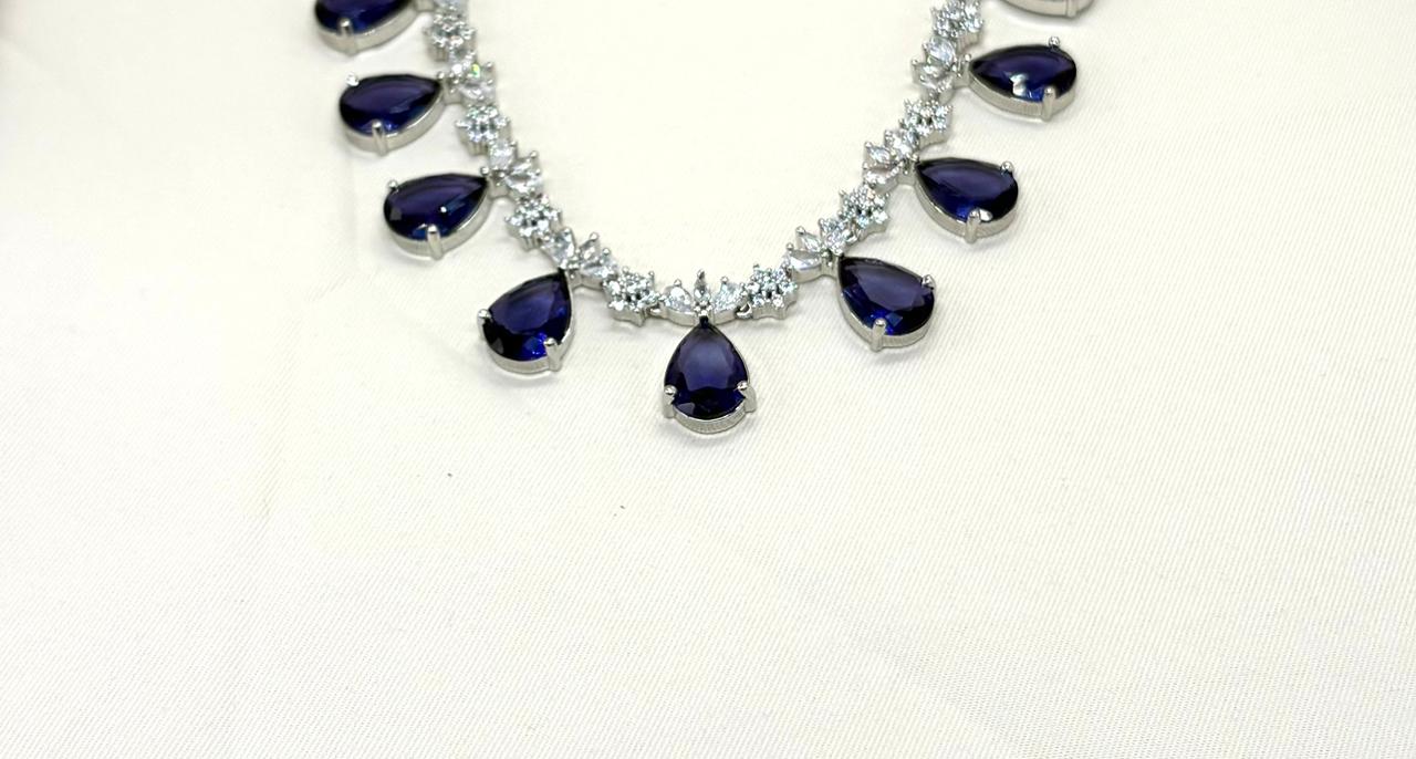 Silver AD Purple Stones Short Necklace