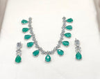 Silver AD Mint-Green Stones Short Necklace