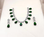 Silver AD Green Stones Short Necklace