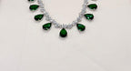 Silver AD Green Stones Short Necklace
