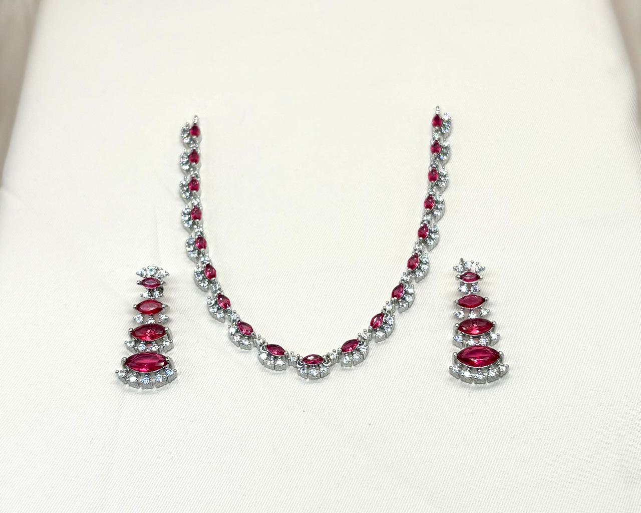 Silver finishing Red Stone Short Necklace