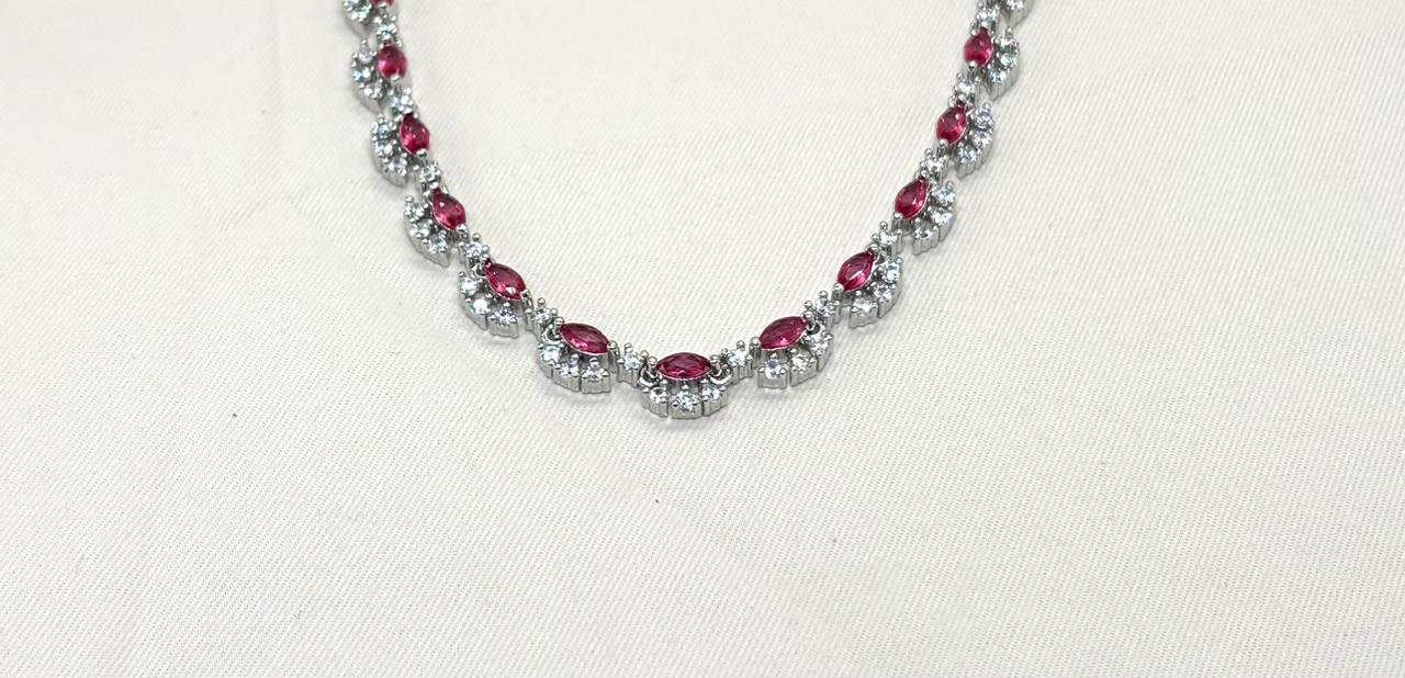 Silver finishing Red Stone Short Necklace