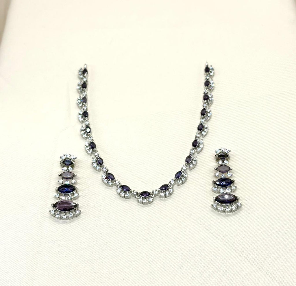 Silver finishing Purple Stone Short Necklace