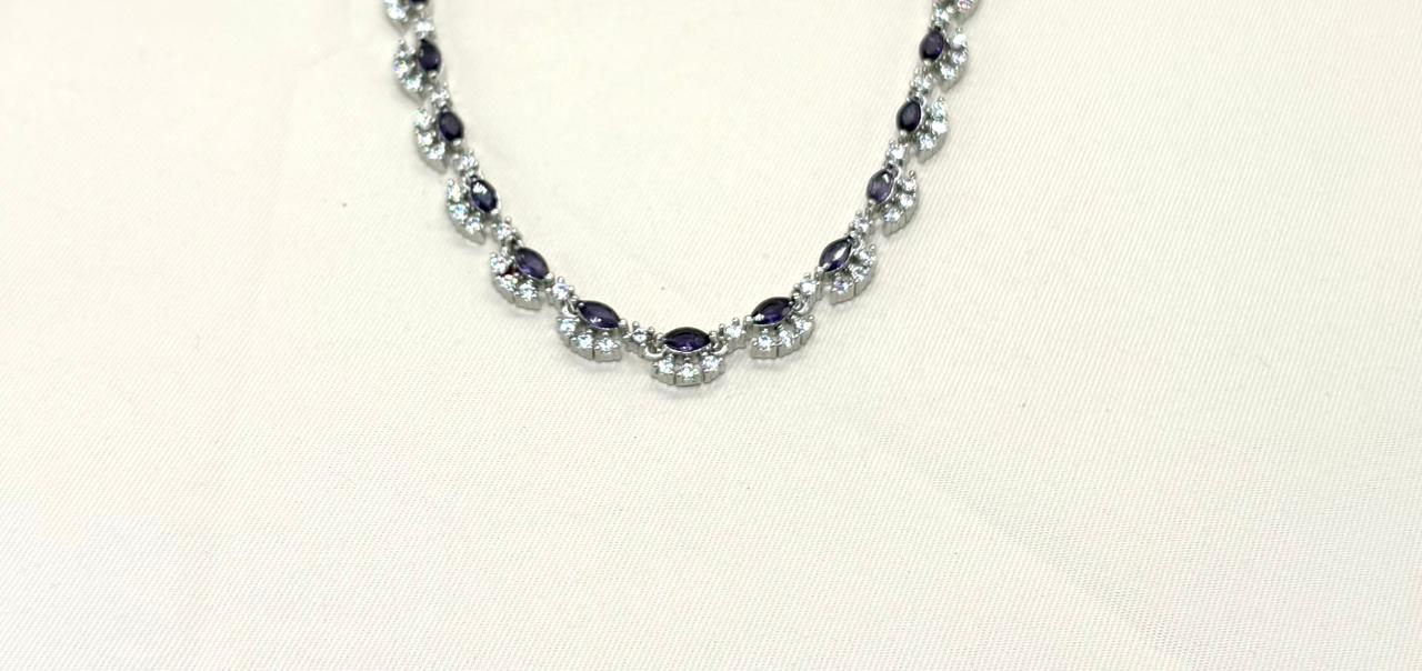 Silver finishing Purple Stone Short Necklace
