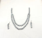 Silver Two Step's finishing white Stone's Short Necklace