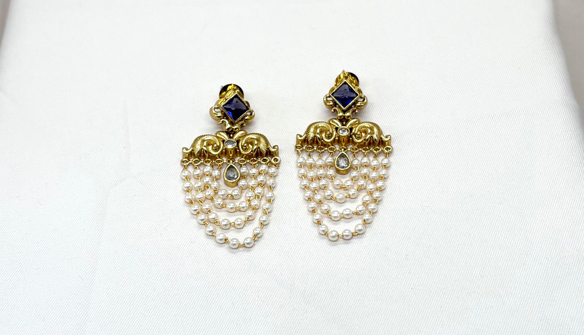 Matte finishing Pearls Hanging With Purple Stone Earring