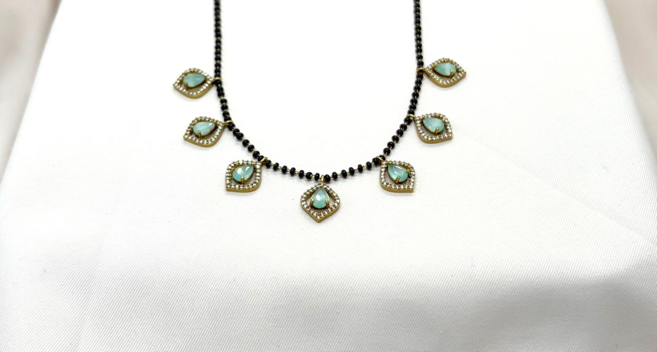 Mangalsutra With Mint-Green Stones