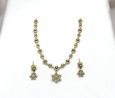 Matte finishing Flower Designed with white Stone's Short Necklace