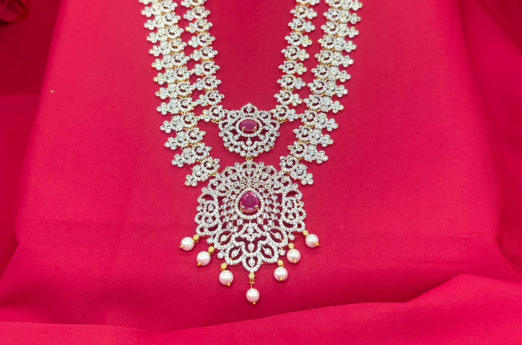 Gj polish layered Long Necklace With Pink Stone