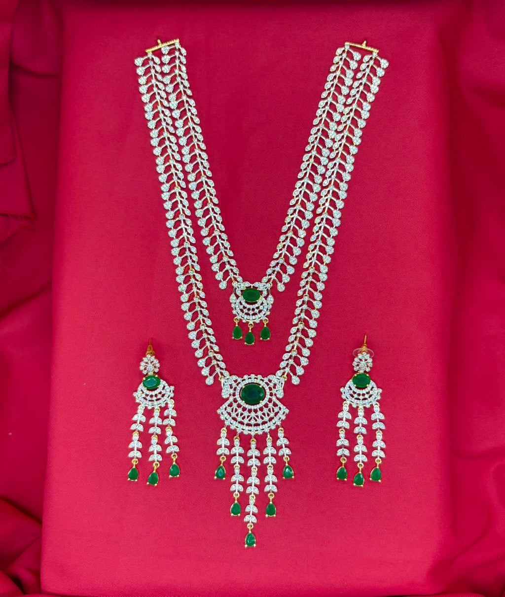 Gj polish Green stone Two Layered Long Necklace