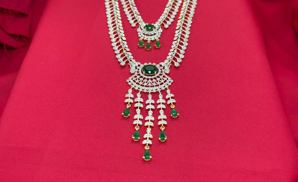 Gj polish Green stone Two Layered Long Necklace