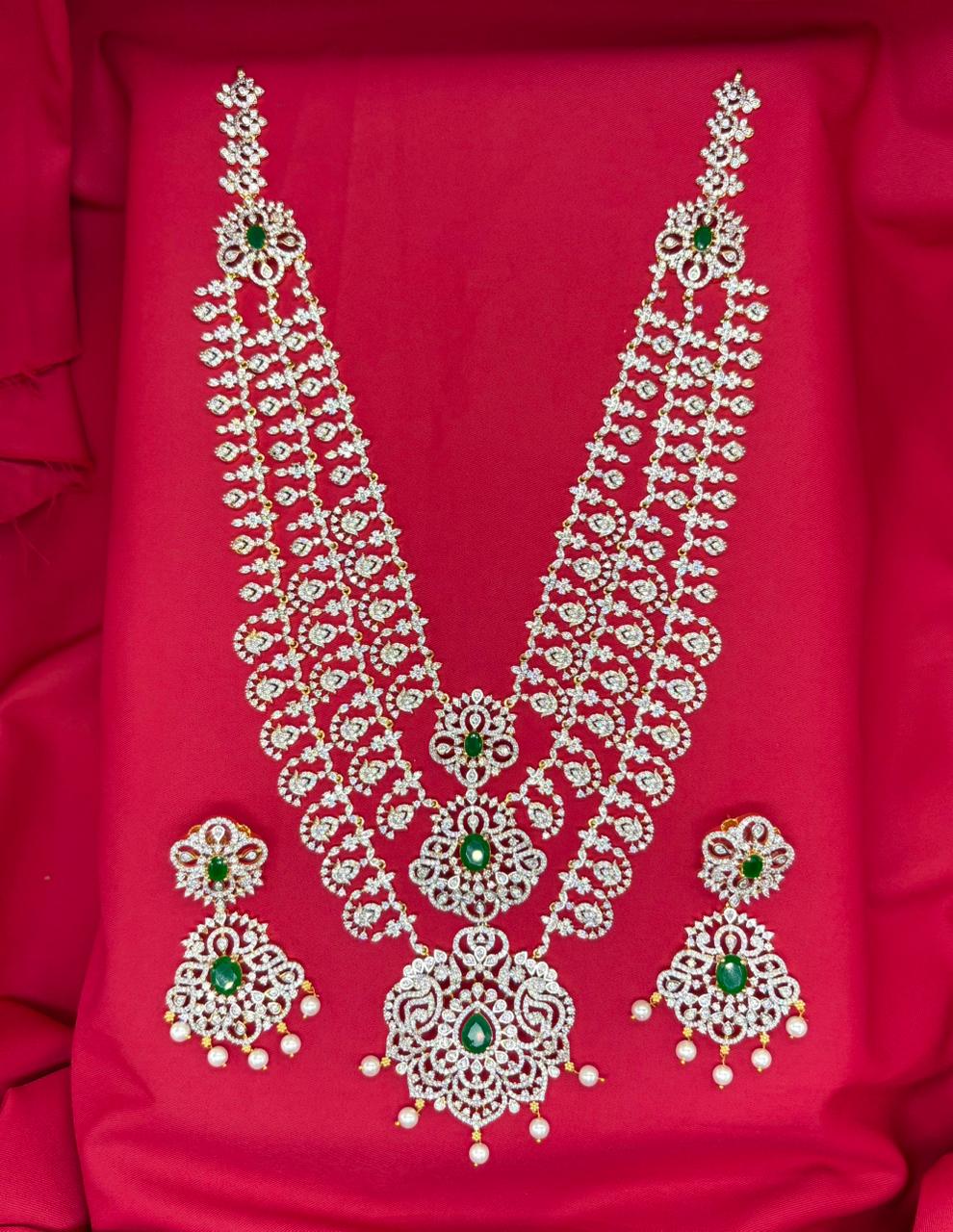 Gj polish Green Stones Three Layered Long Necklace