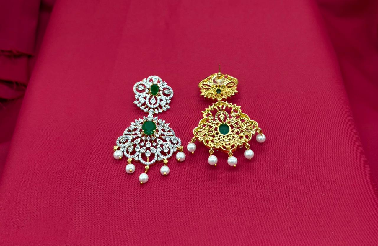 Gj polish Green Stones Three Layered Long Necklace