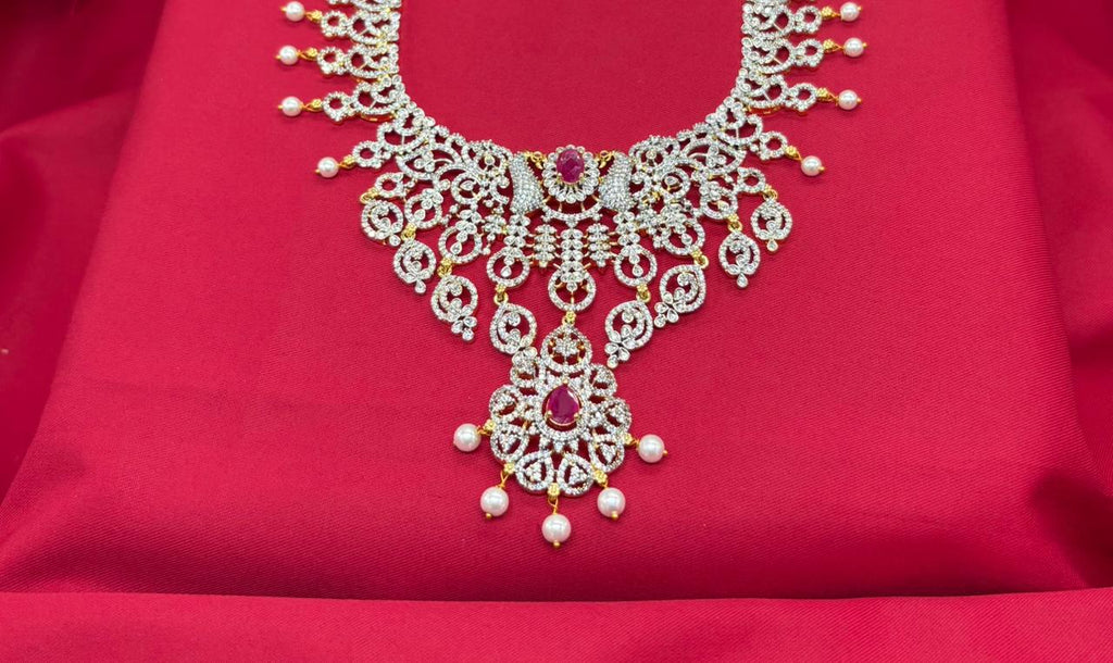 GJ Polishing White Pearls With Peacock Designed Long Necklace
