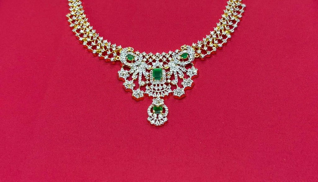 Gj polishing Green Stone With Peacock Designed  Short Necklace