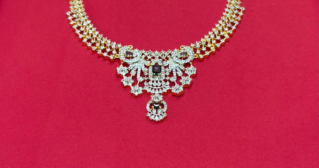 Gj polishing Purple Stone With Peacock Designed  Short Necklace