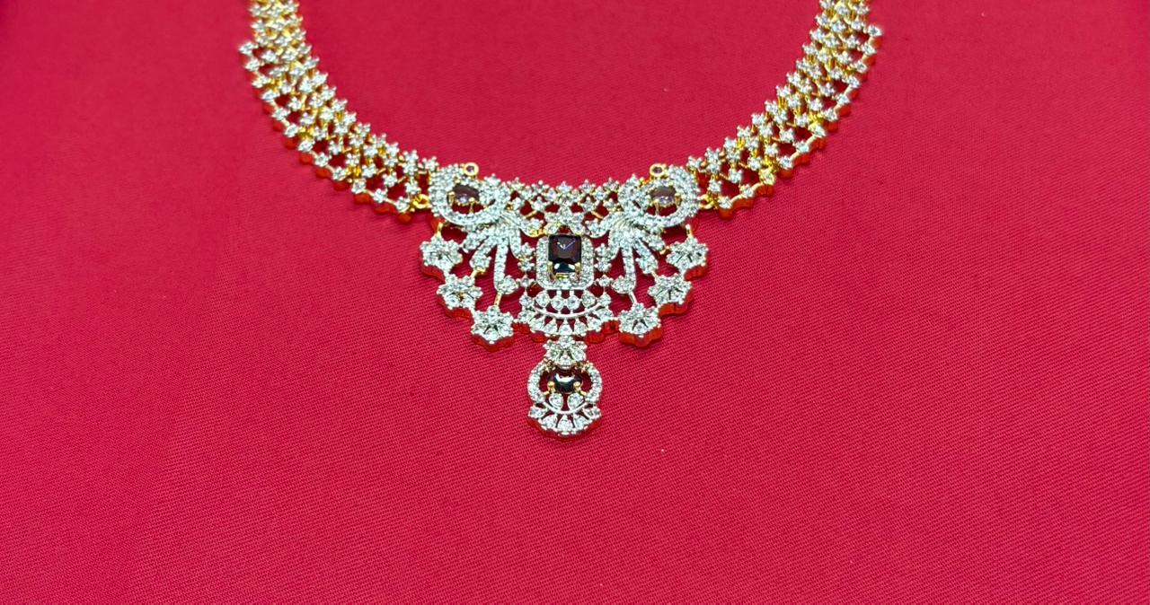 Gj polishing Purple Stone With Peacock Designed  Short Necklace