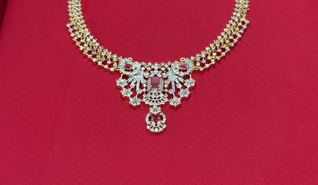 Gj polishing Pink Stone With Peacock Designed  Short Necklace