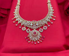 Gj polish Pink Stones With Maang Tikka Peacock Designed Long Necklace