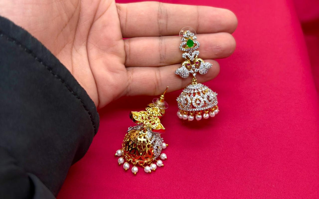 Gj polish Green Stones With Maang Tikka Peacock Designed Long Necklace