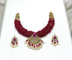 Pink Onyx Gemstone Beads Short Necklace