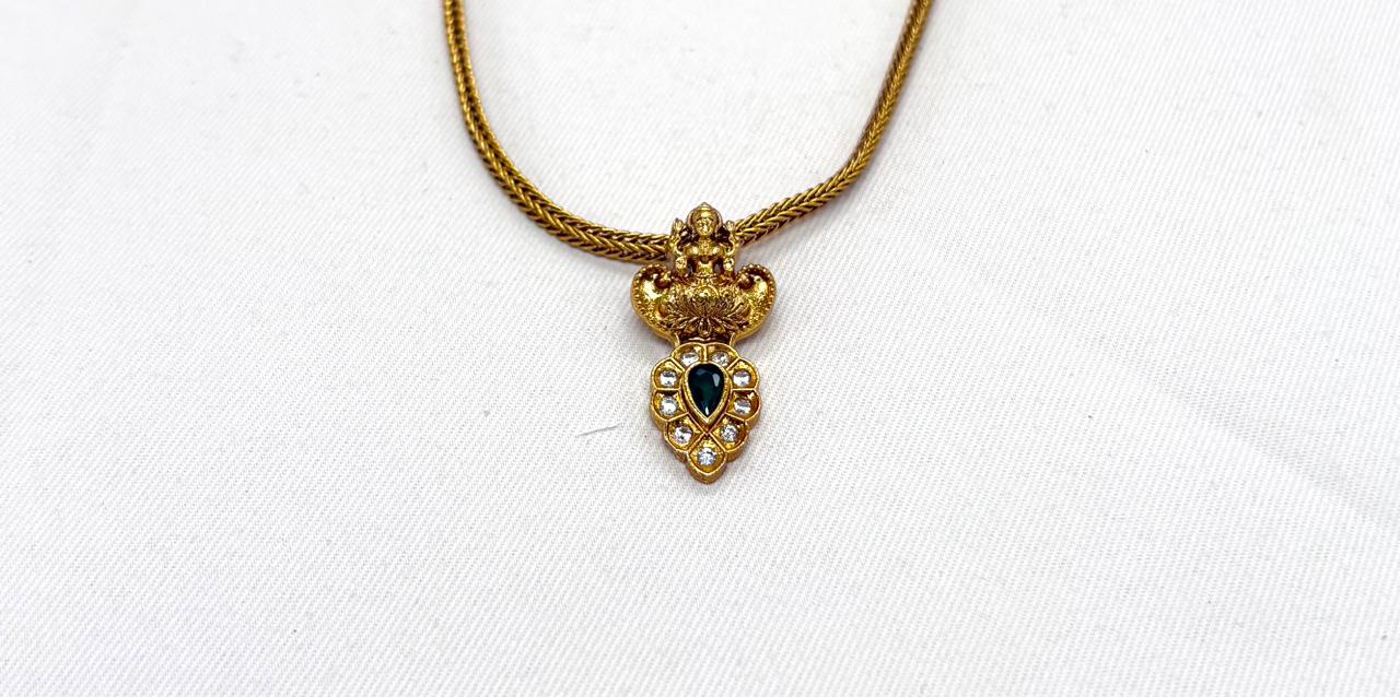 Gold finishing small Lakshmi Devi Pendent Short Necklace