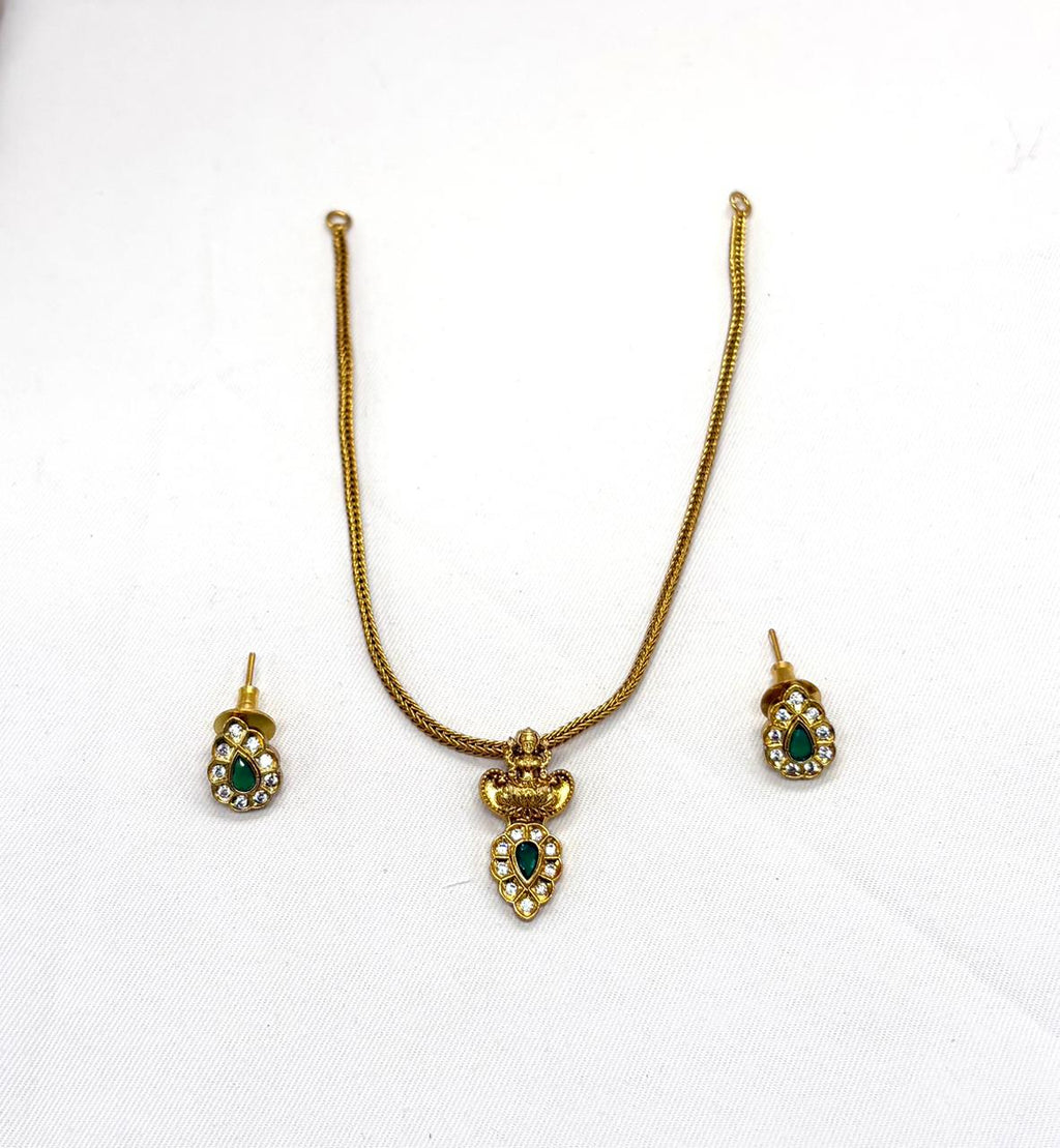 Gold finishing small Lakshmi Devi Pendent Short Necklace