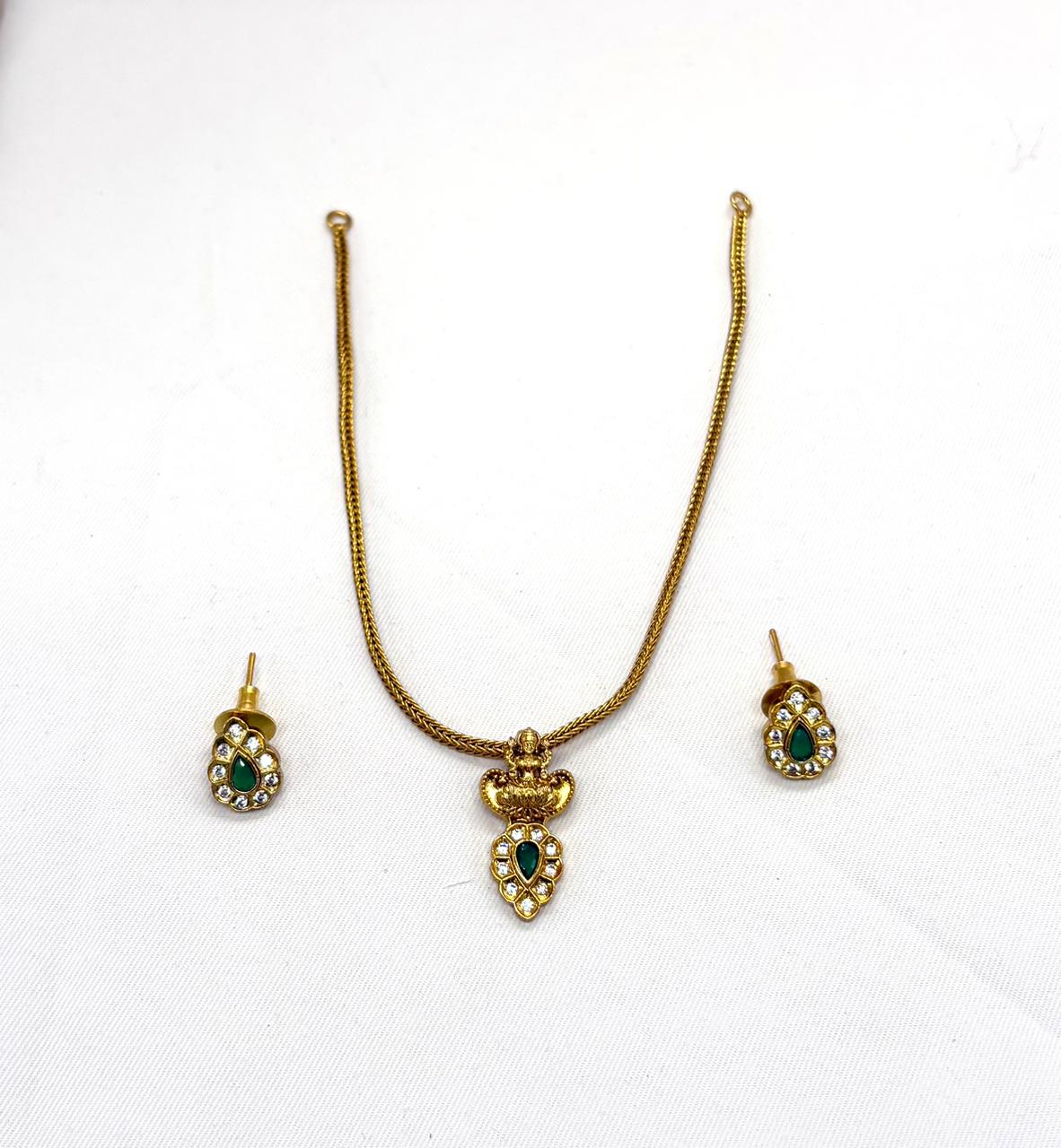 Gold finishing small Lakshmi Devi Pendent Short Necklace