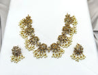 Gold finishing Flower Designed White Stones Short Necklace