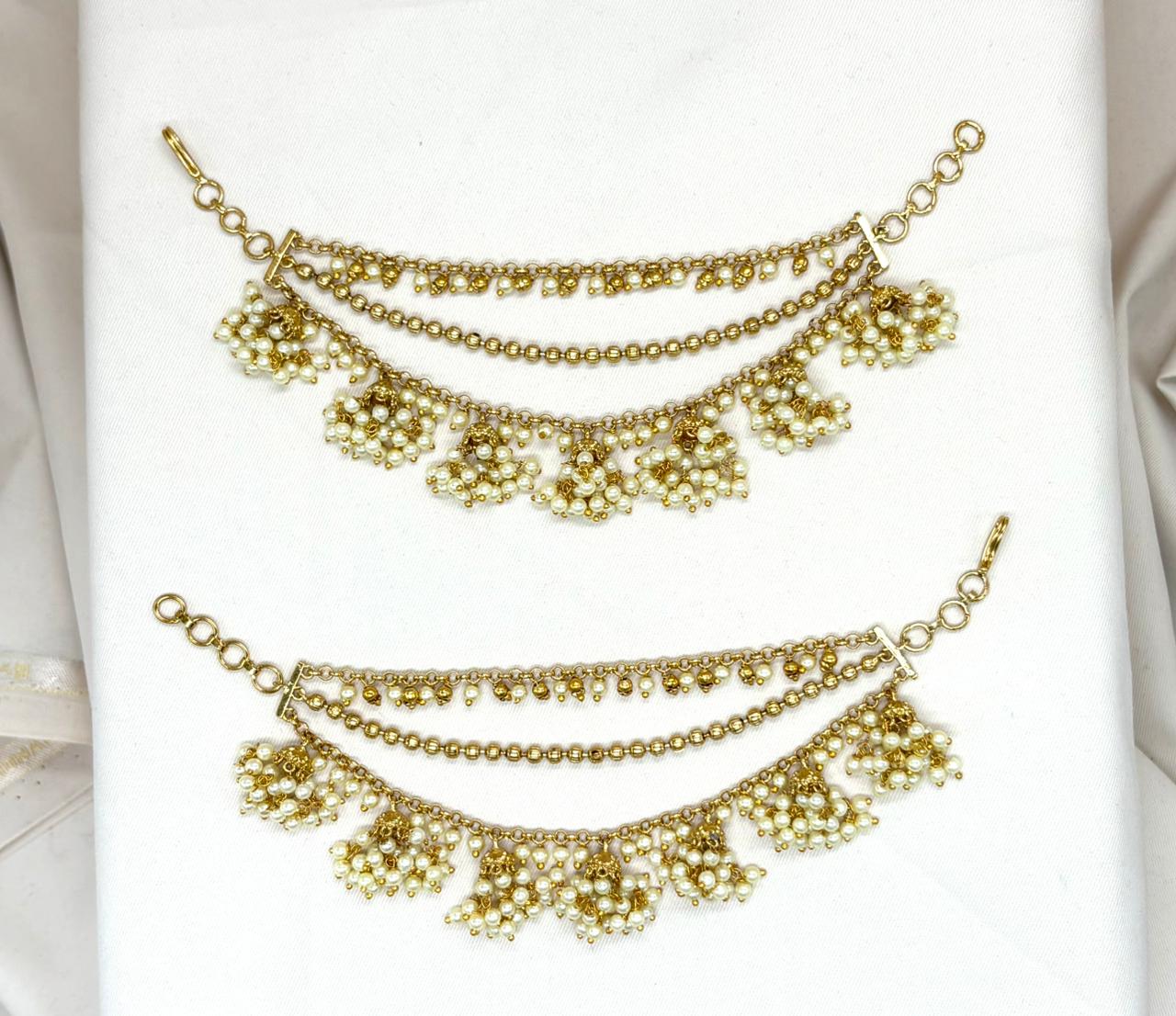 Matte finishing Champaswaralu With Jhumka White Pearls