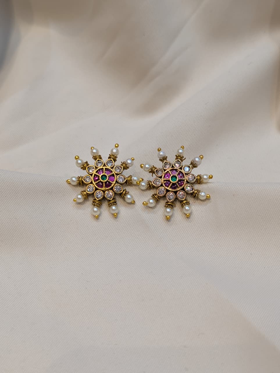 Multi Colour Stone With Round Pearl Work Stud