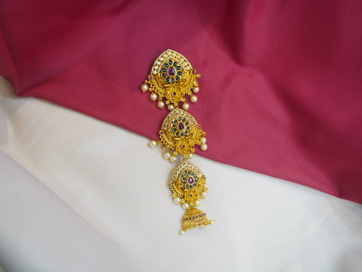 Premium Quality Nakshi Finish 3 Step Juda Billa With Premium Quality Beads