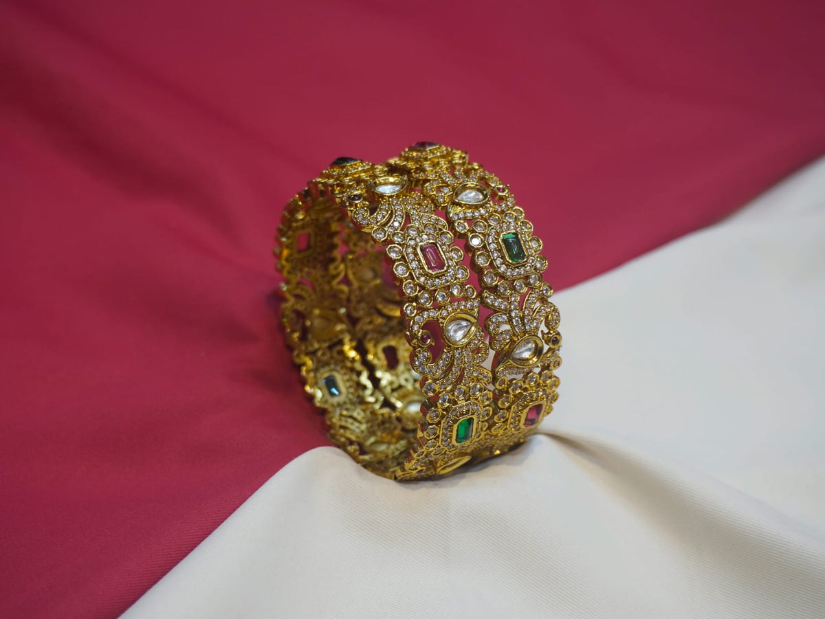 Victoria Finish Premium Quality Kundan Stone With AD Stone Bangles