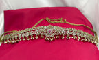 Victorian finishing with Maroon stones and peacock deigned  Chain Vaddanam