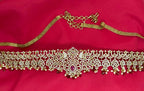 Victorian finishing with Maroon stones and peacock deigned  Chain Vaddanam
