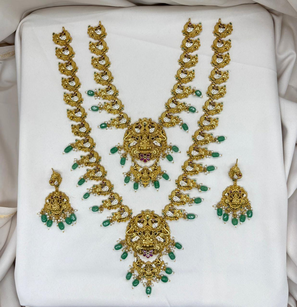 Matte finishing Peacock deigned and Green Beads Combo-Set