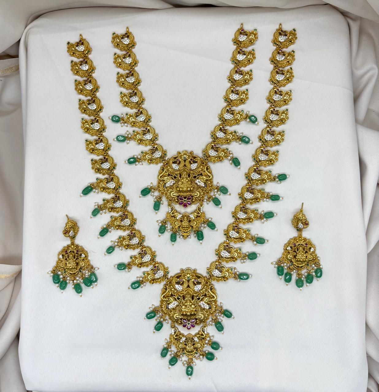 Matte finishing Peacock deigned and Green Beads Combo-Set