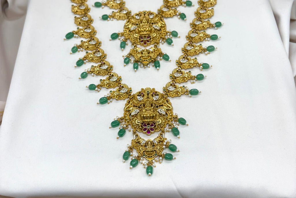 Matte finishing Peacock deigned and Green Beads Combo-Set