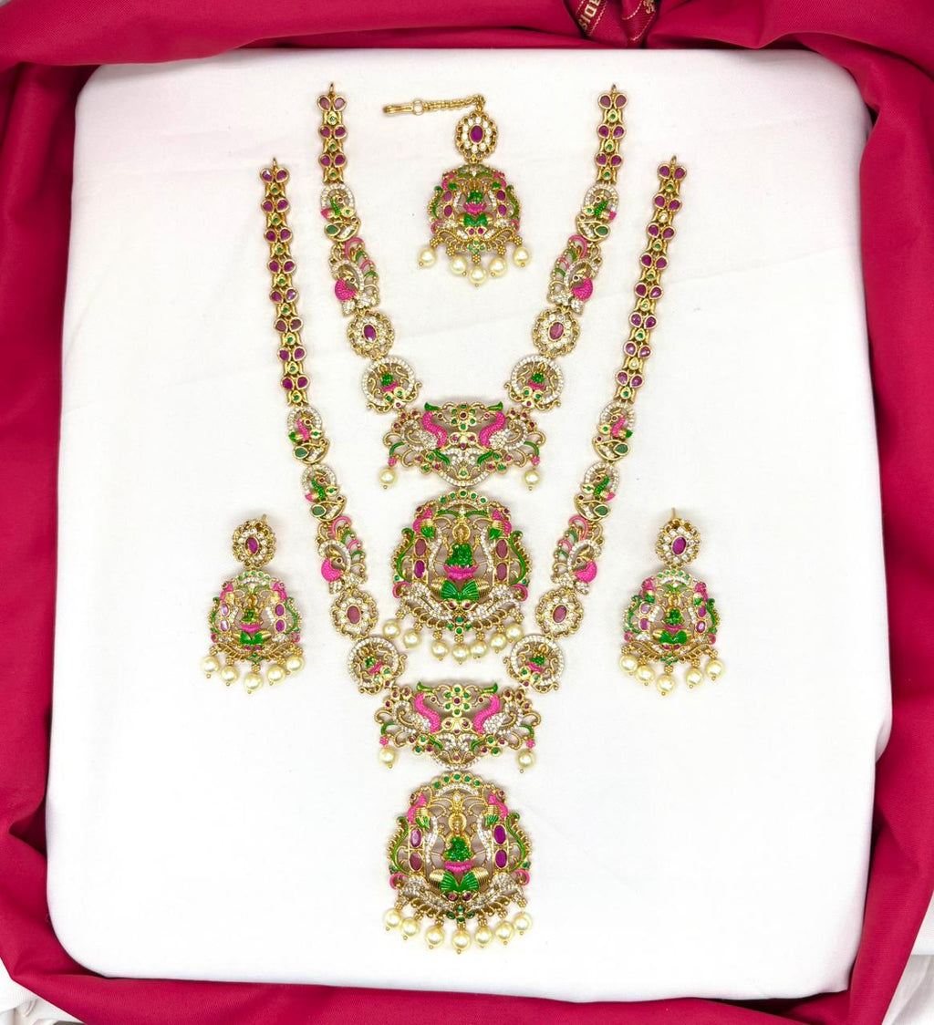 Meenakari Enamel Lord Lakshmi With Peacock Combo-Set