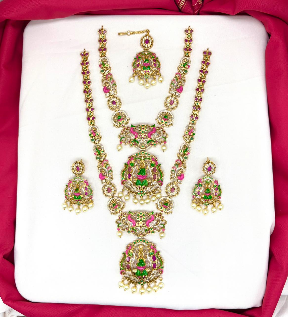 Meenakari Enamel Lord Lakshmi With Peacock Combo-Set