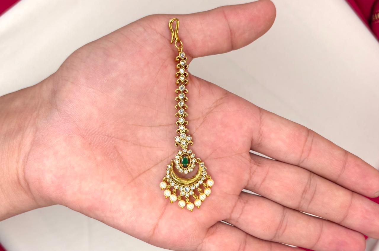 Matte finishing Maang Tikka With White Stones