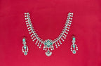 Silver Short Necklace with Flower designed Mint-Green