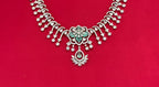 Silver Short Necklace with Flower designed Mint-Green